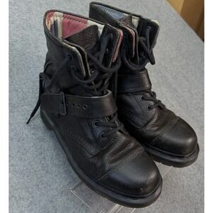 Dr. Martens triumph Womens Ankle Boots 8 Black Leather Lace Up Buckle Strap